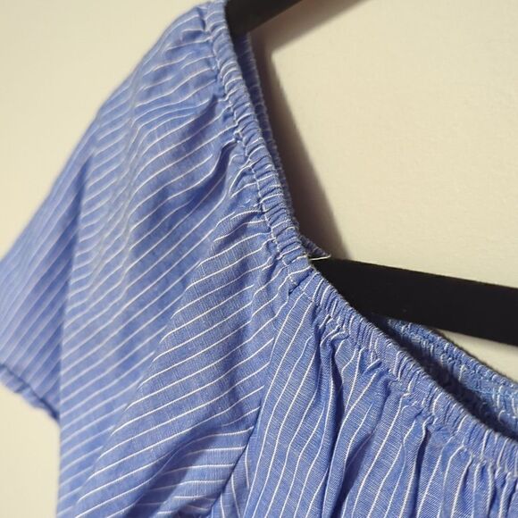 Express Blue Pin Striped Off the Shoulder Blouse - Picture 3 of 6
